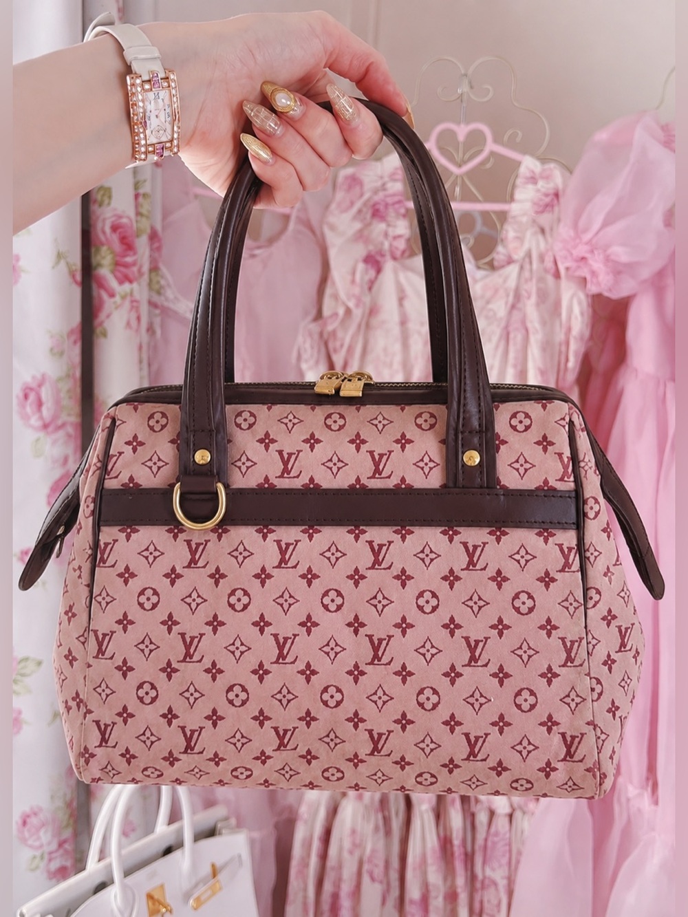 Louis Vuitton LV Monogram Logo Josephine GM PINK Lin Shoulder Bag Purse - Picture 2 of 14